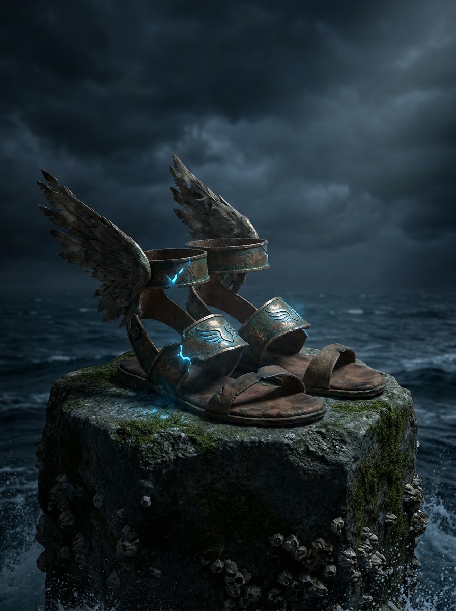 imagen de la entidad de sandalias aladas. Mitología griega
