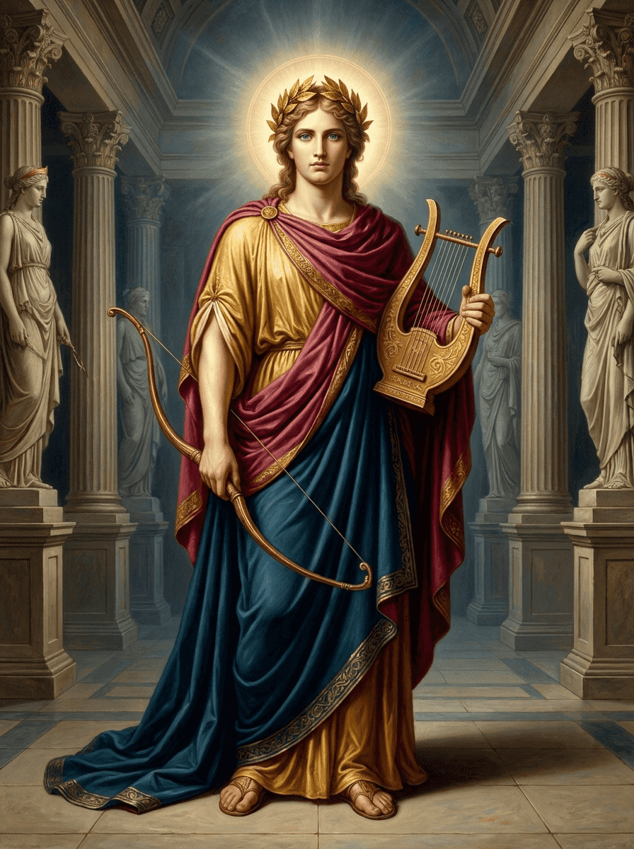 imagen de la entidad de Apolo. Dios olímpico de la profecía, la música y la arquería