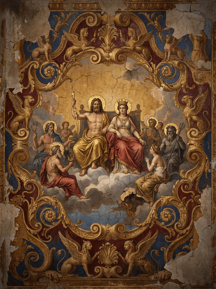 Greek Mythology entity image. The mythological legacy inherited by the ancient Greeks revolves around the Olympian gods, heroic figures like Heracles and Odysseus, and mythic sagas such as the Titanomachy.