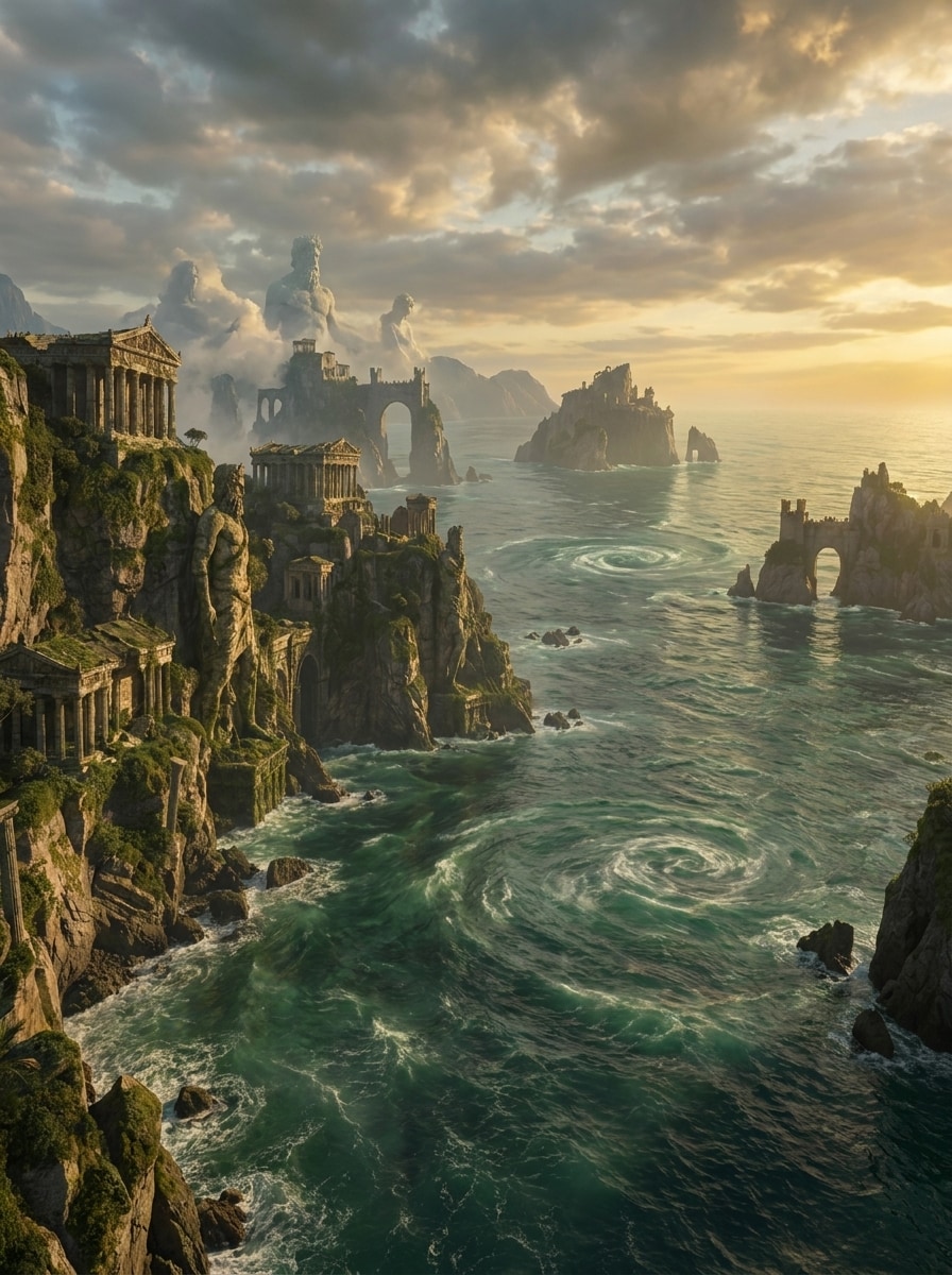 Oceanus entity image. Oceanus is the encircling ocean of early Greek cosmology, often personified as the Titan of the same name. It matters because it marks the outer edge of the world and links the sea to the oldest divine lineage.