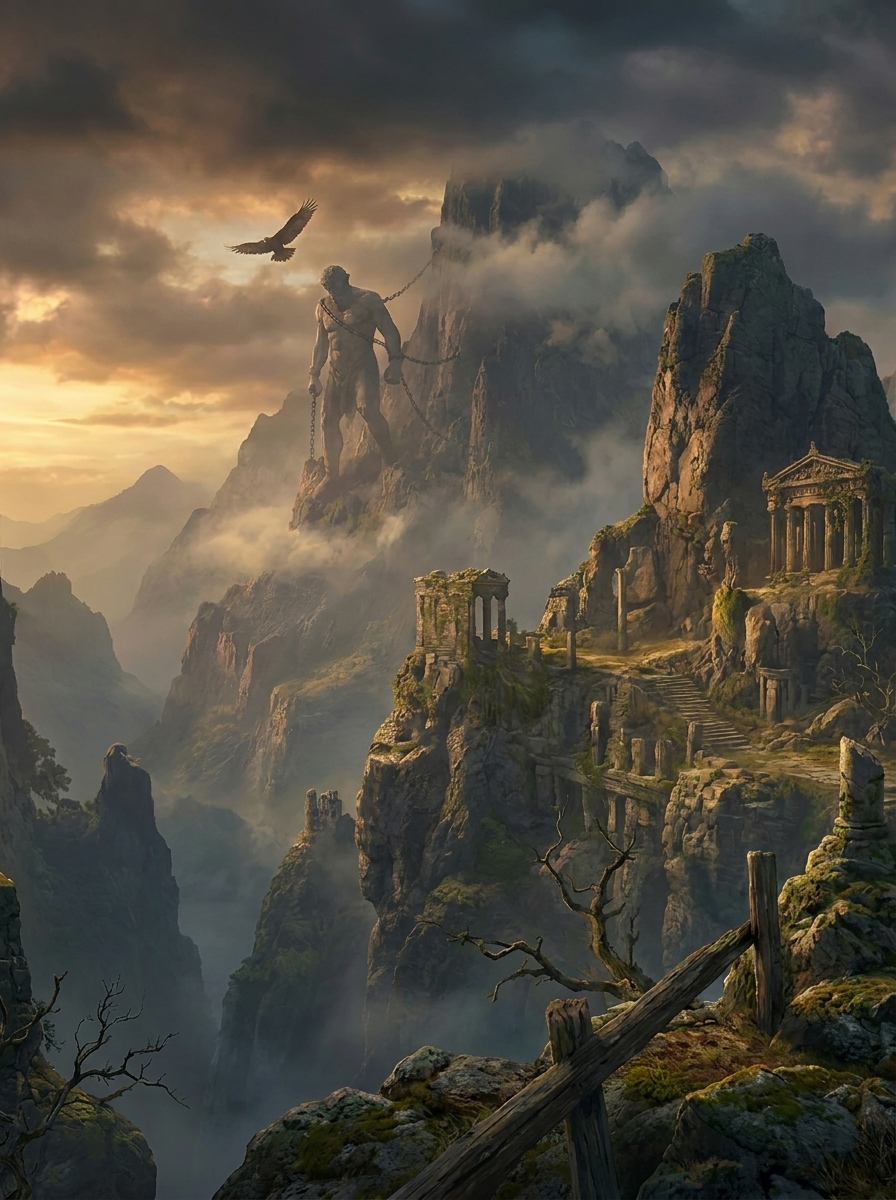Caucasus entity image. The Caucasus is a mountain region on the far eastern or northern edge of Greek mythic geography, best known as the place where Prometheus is punished. It also appears in the setting of Io's wanderings, Heracles' long journeys, and the Argonauts' arrival in Colchis.