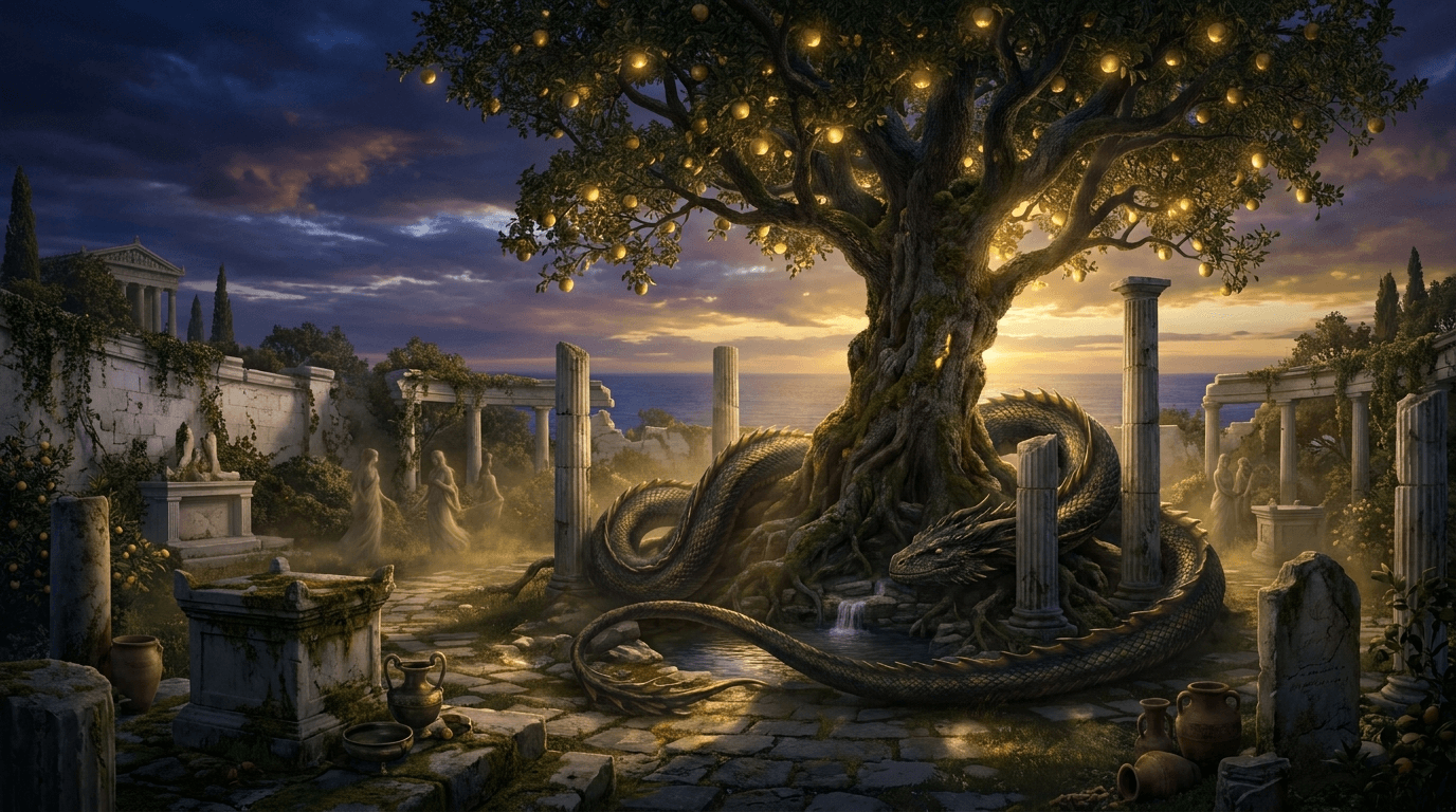 imagen del lugar de Jardín de las Hespérides. El Jardín de las Hespérides es el jardín sagrado de Hera situado en el lejano Occidente de la mitología griega, donde crecía el manzano de oro que Gea regaló a la diosa. Su importancia procede sobre todo del trabajo en que Heracles recibió la orden de conseguir las manzanas de oro.