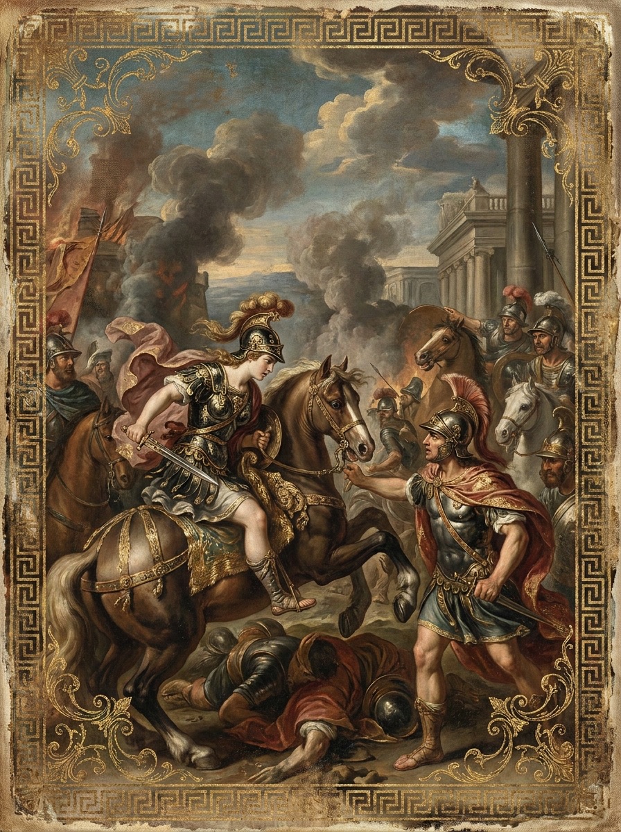 image de l'entité de Penthésilée sous les murs de Troie. Mythologie grecque