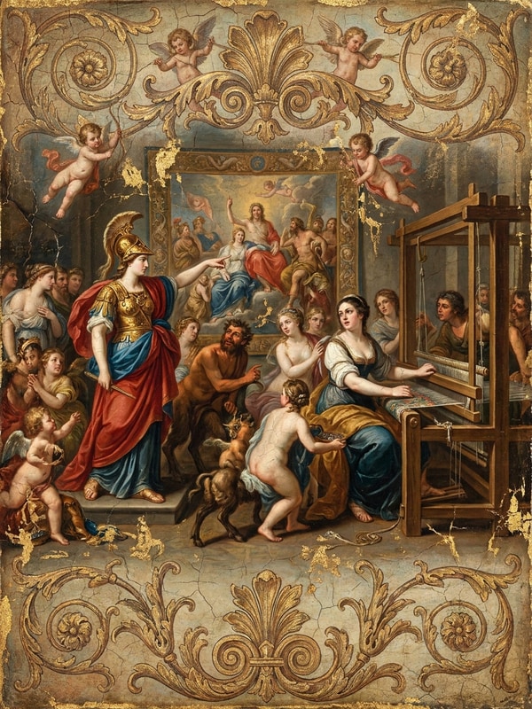 Arachne and Athena entity image. Greek Mythology