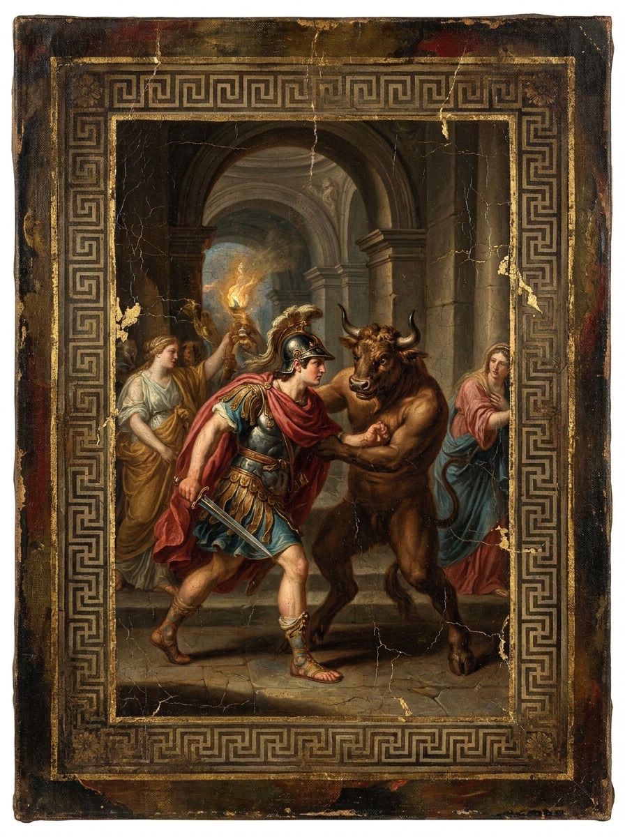 imagen de la entidad de Teseo y el Minotauro. Mitología griega